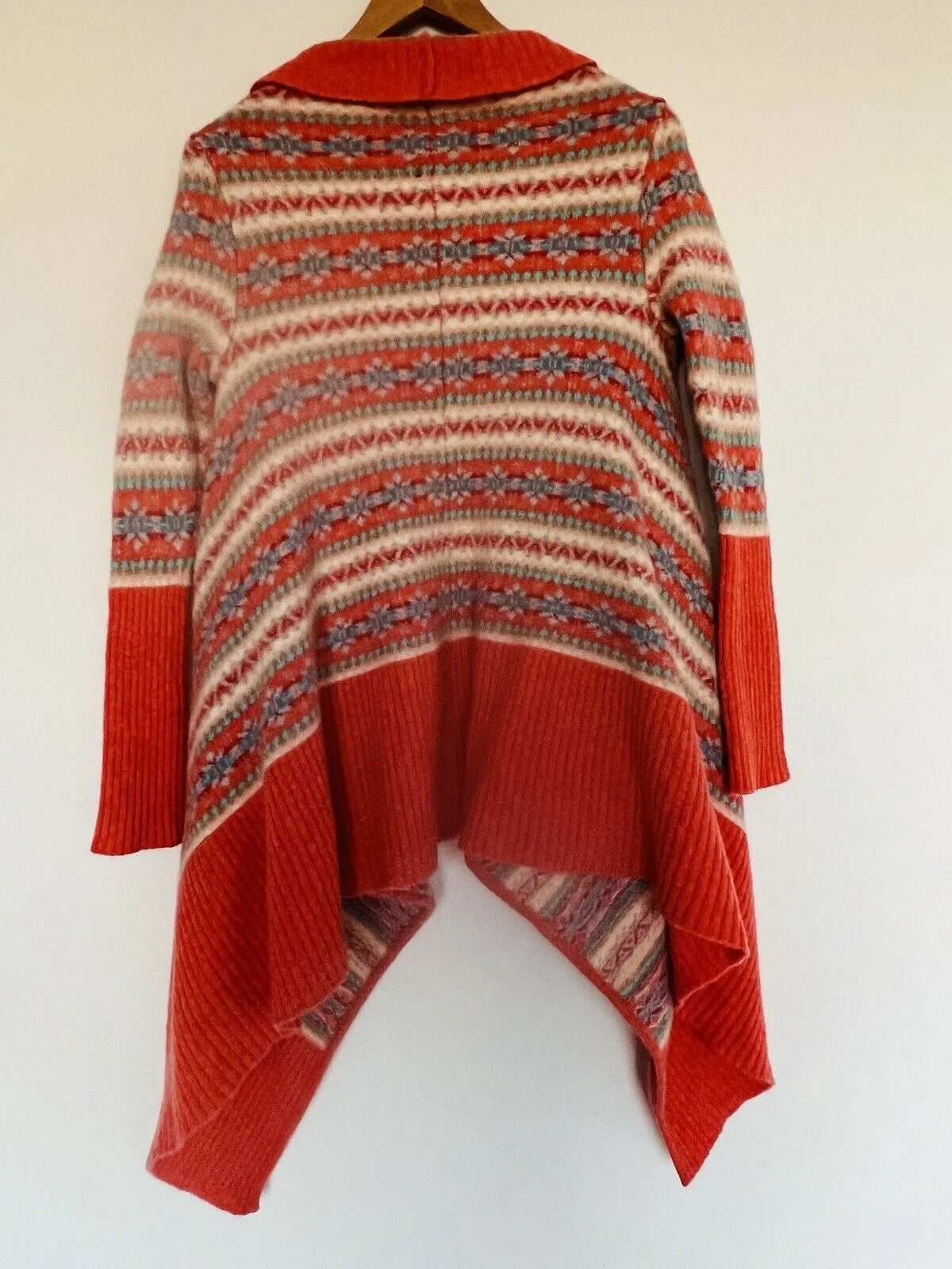 SUNDANCE Fair Isle Coral Draped Cardigan Sz PM Waterfall Lambswool Sweater