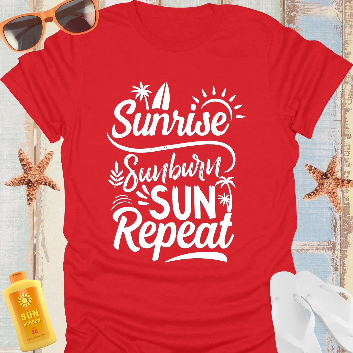Sunny Summer Typography Tee With Tropical Motifs