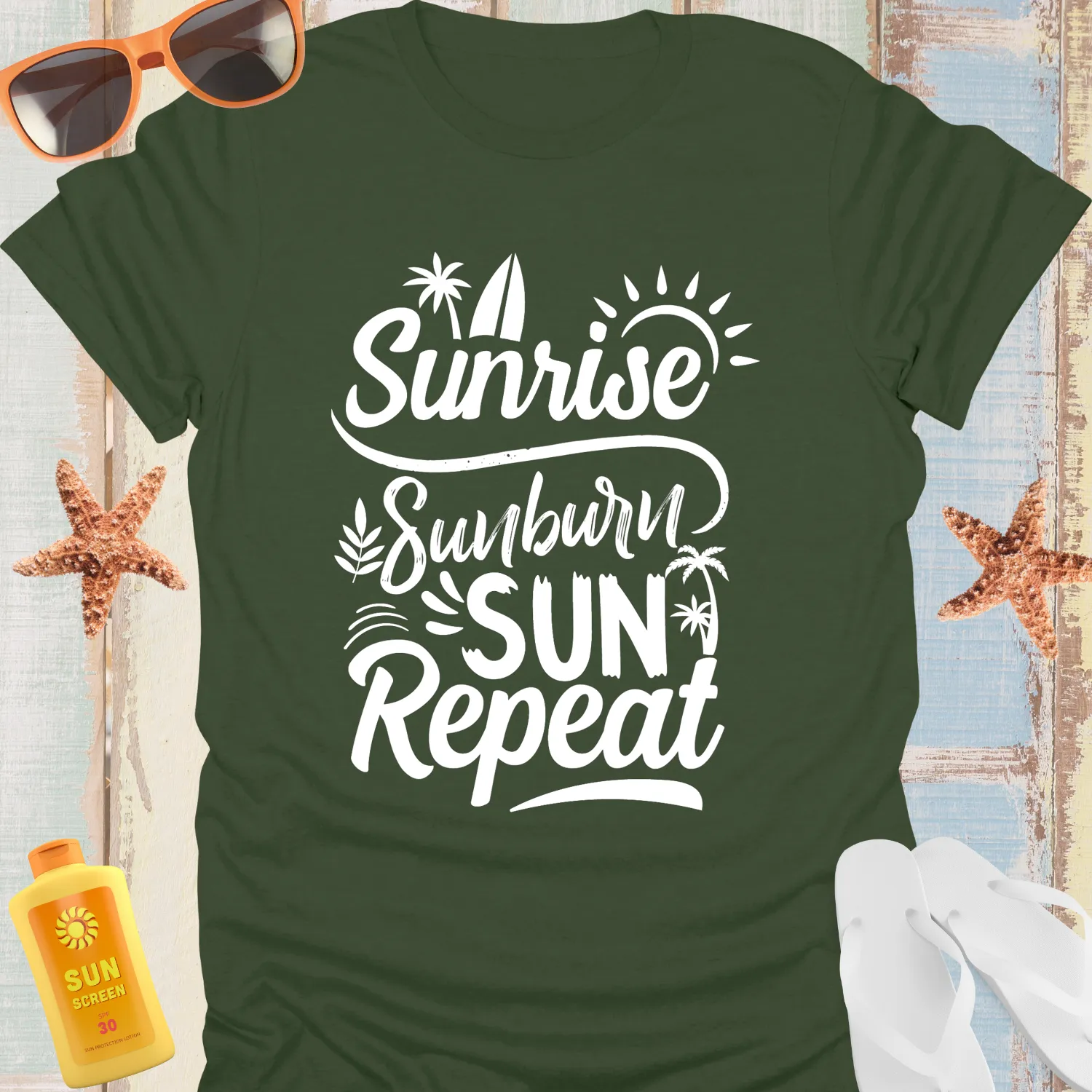 Sunny Summer Typography Tee With Tropical Motifs