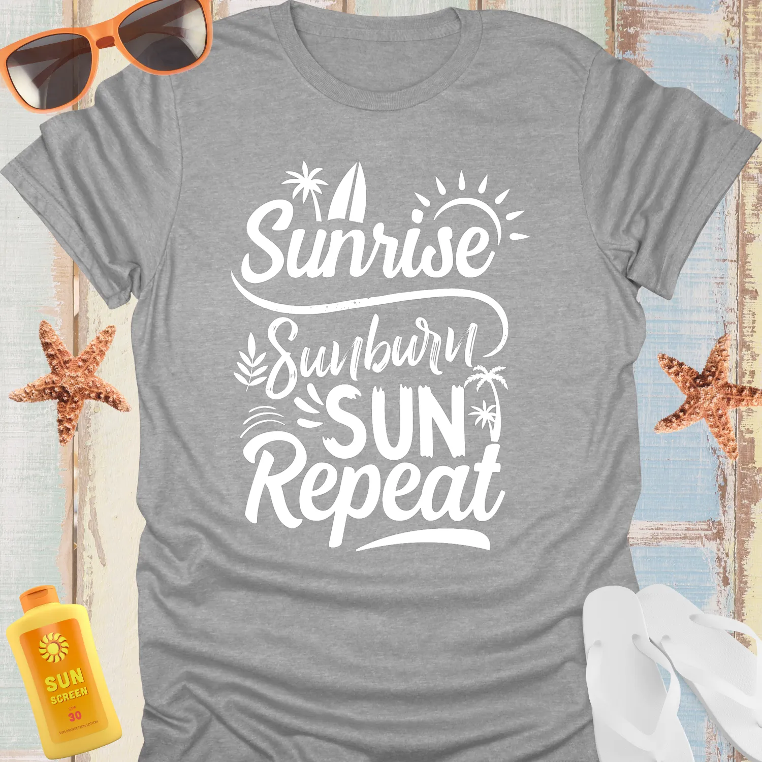Sunny Summer Typography Tee With Tropical Motifs