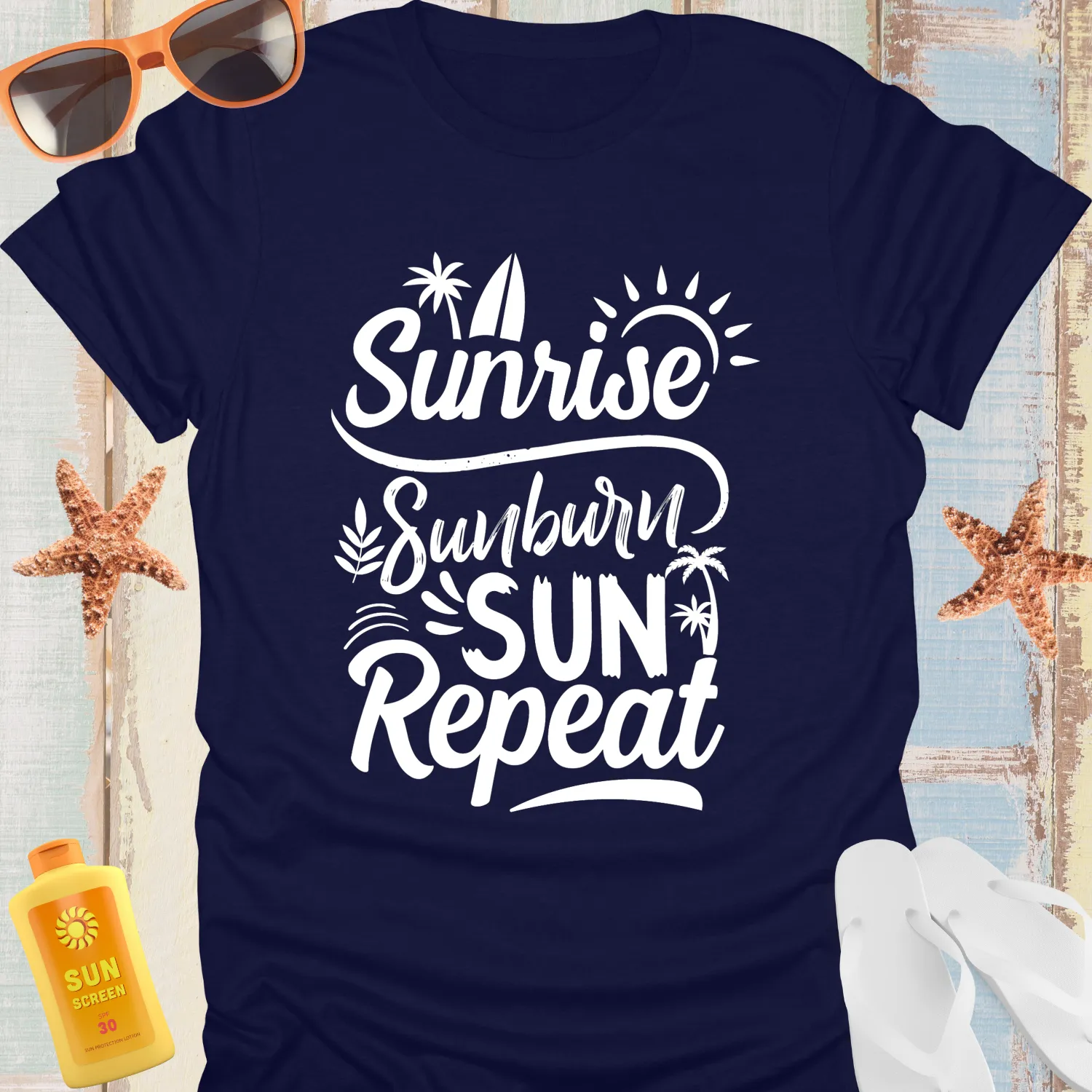 Sunny Summer Typography Tee With Tropical Motifs