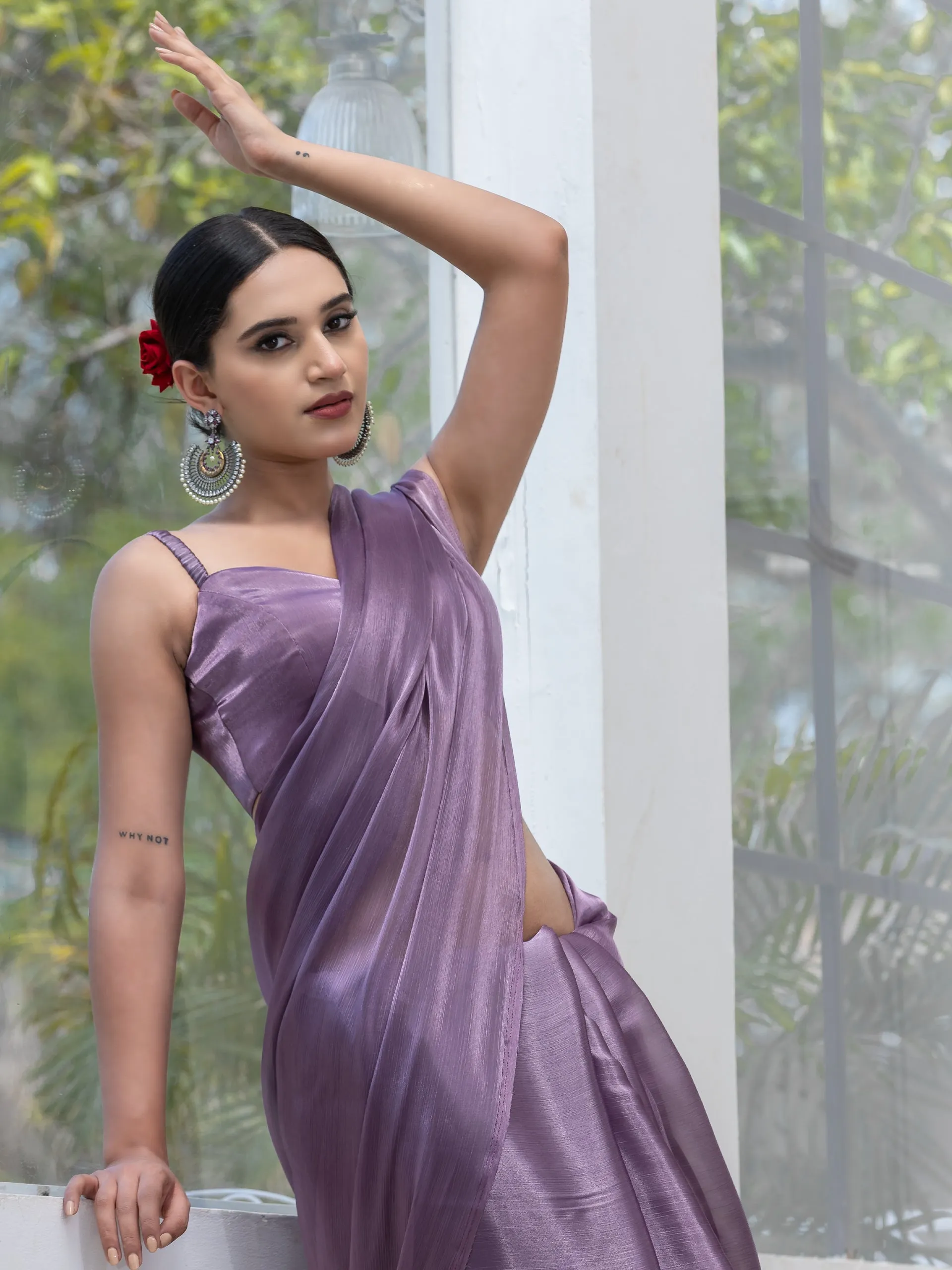 Sway Mauve Chiffon Organza Saree with Lace and Blouse Fabric