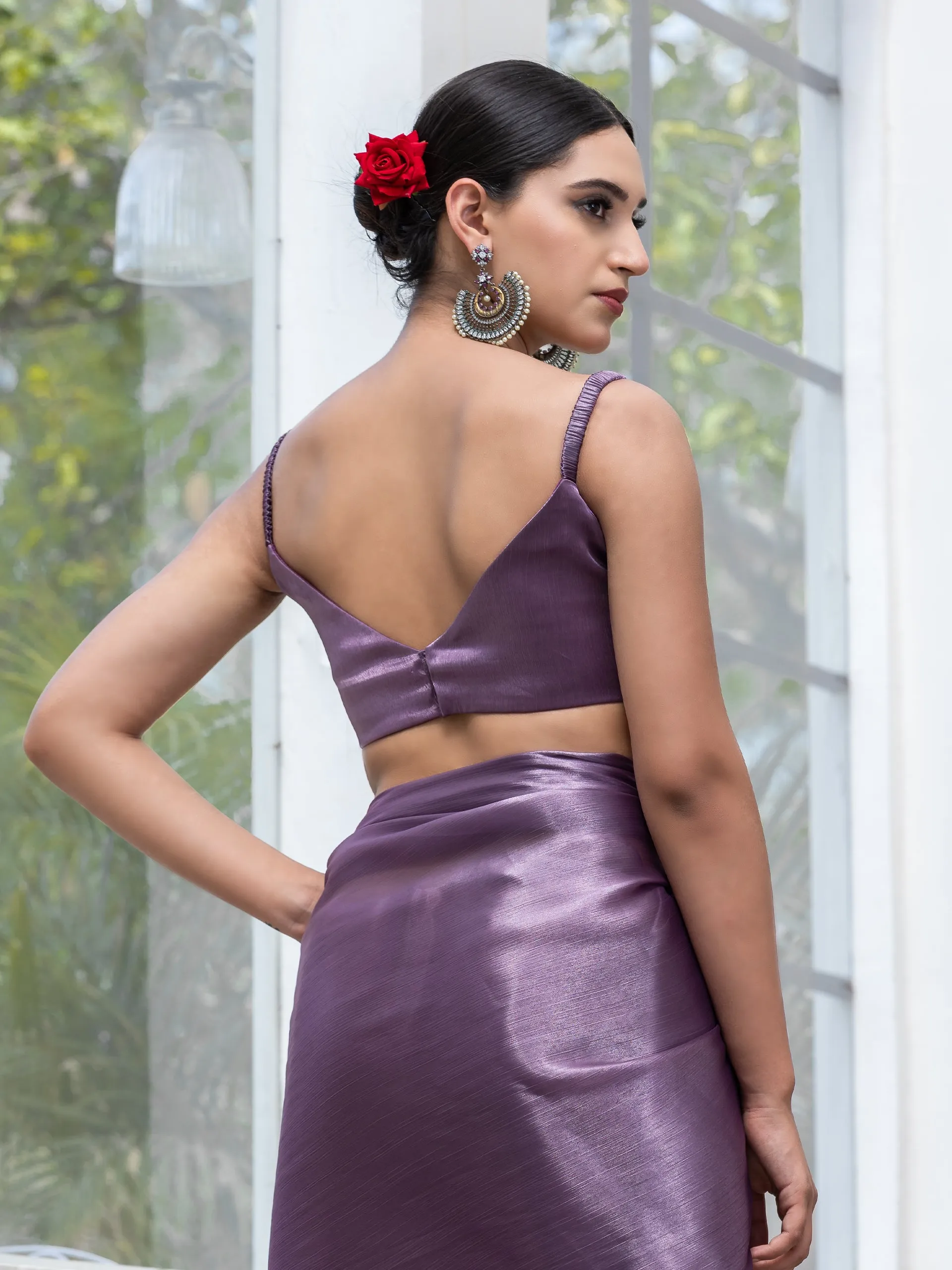Sway Mauve Chiffon Organza Saree with Lace and Blouse Fabric