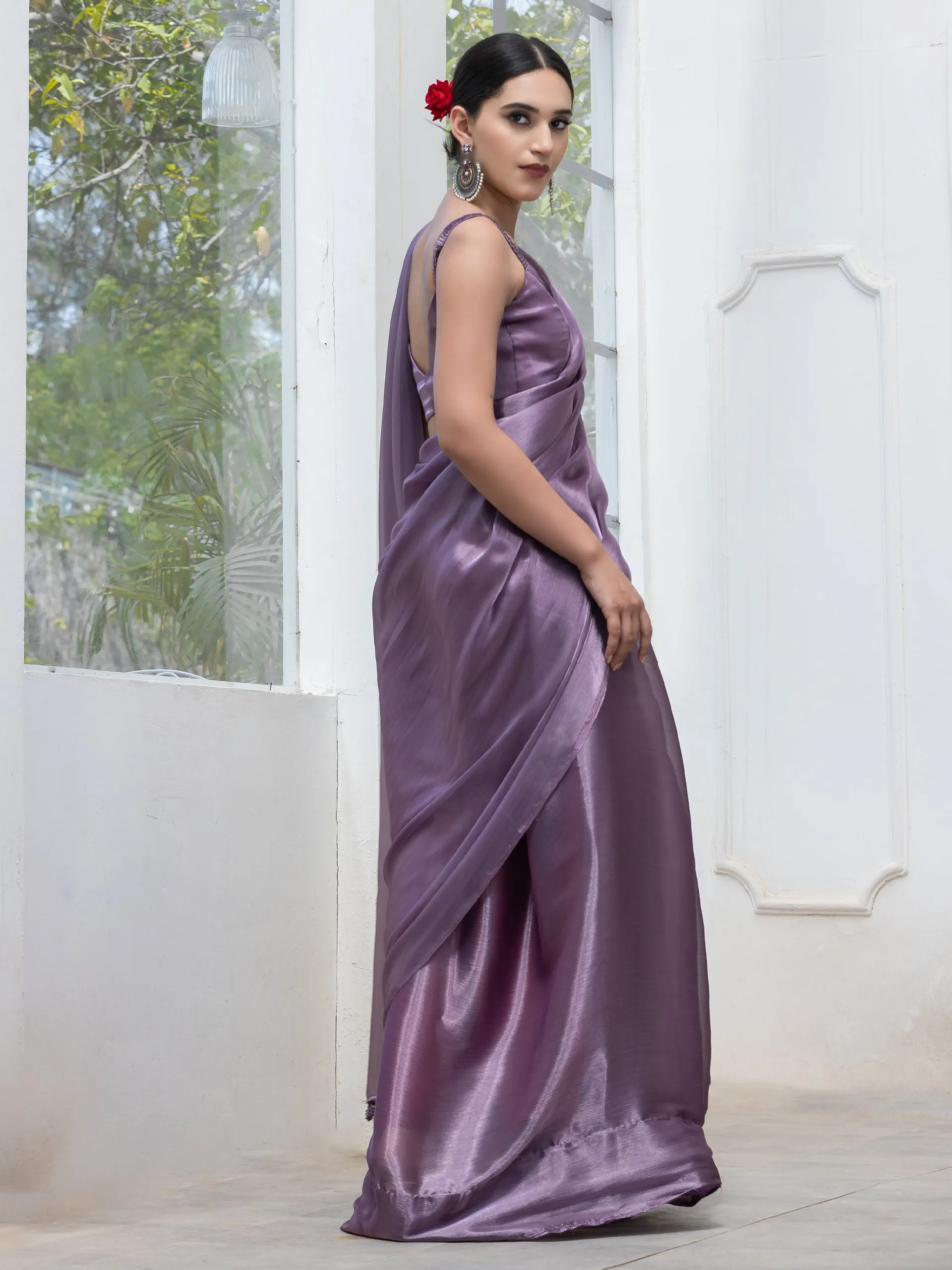 Sway Mauve Chiffon Organza Saree with Lace and Blouse Fabric