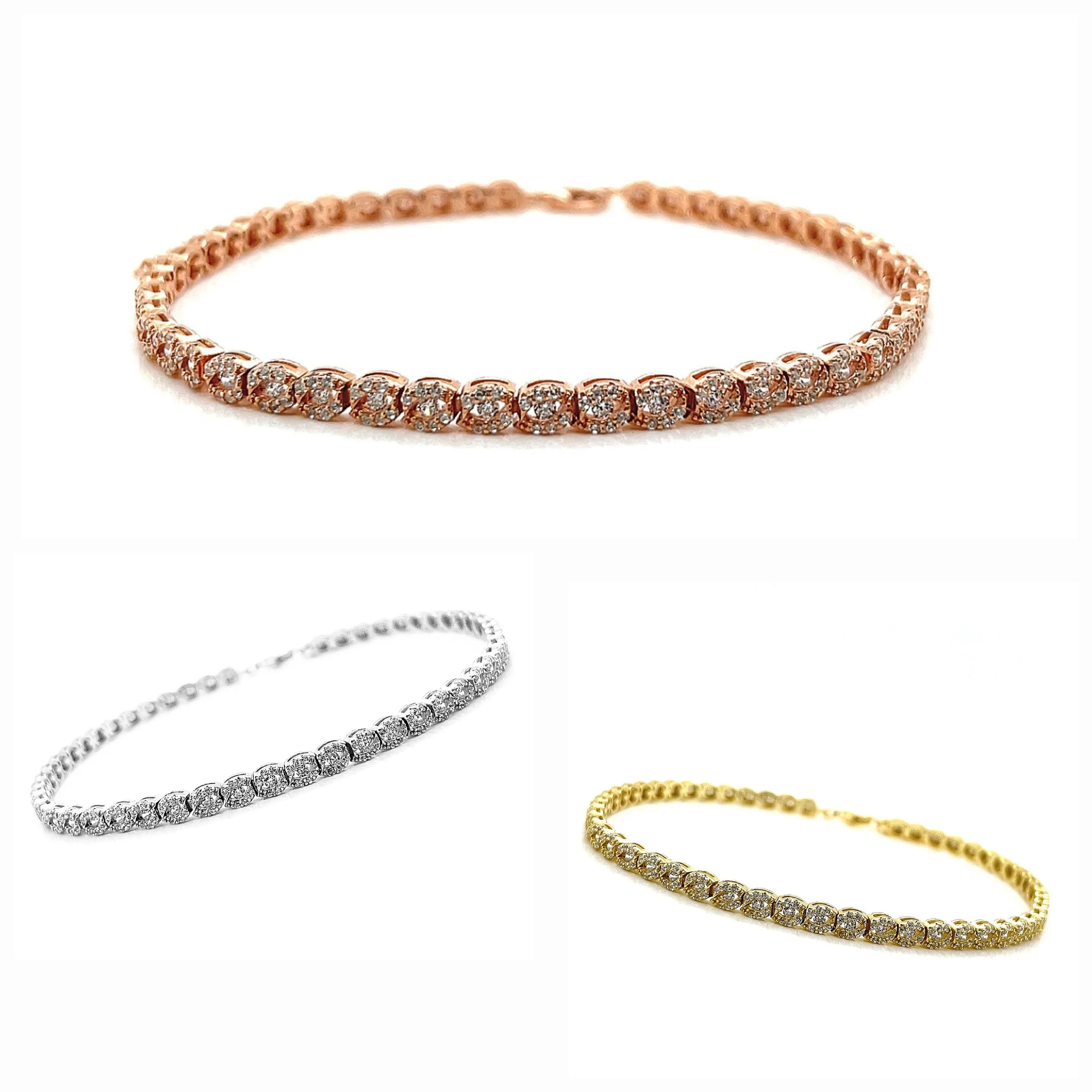 Tennis Zirconia Trendy Oval Shaped Sterling Anklet - C369139