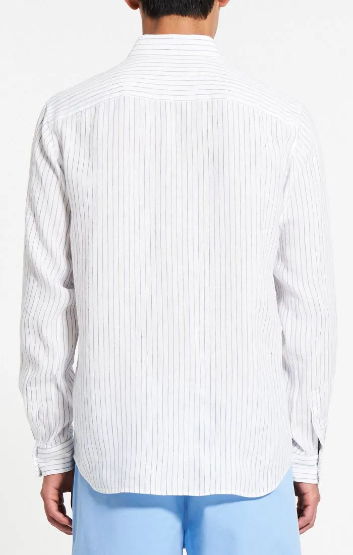 Theory Irving Long Sleeve Shirt in Relaxed Linen- White/Ocean
