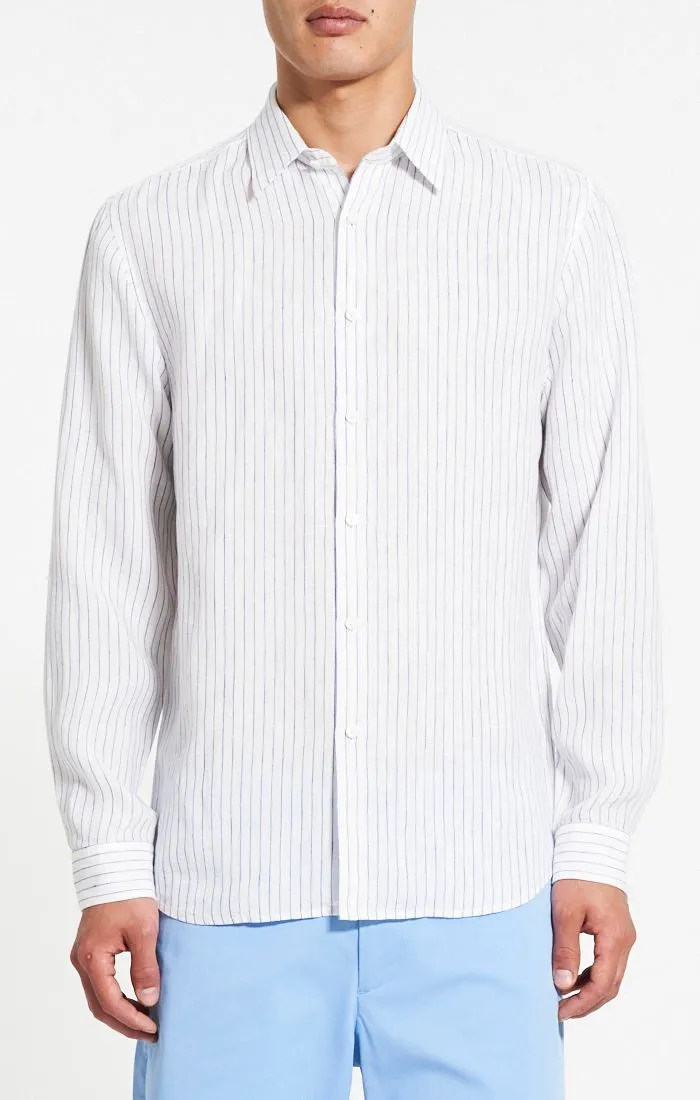 Theory Irving Long Sleeve Shirt in Relaxed Linen- White/Ocean