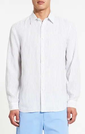Theory Irving Long Sleeve Shirt in Relaxed Linen- White/Ocean