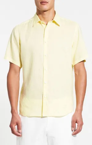 Theory Irving Short Sleeve Shirt in Relaxed Linen- Citrus