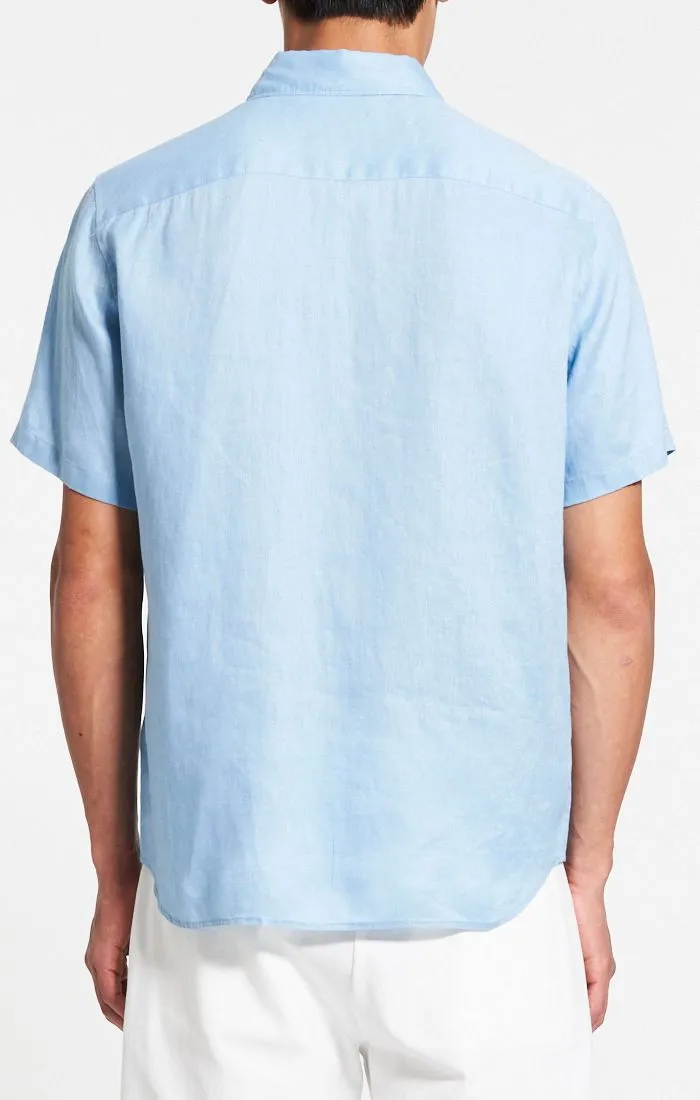Theory Irving Short Sleeve Shirt in Relaxed Linen- Powder Blue