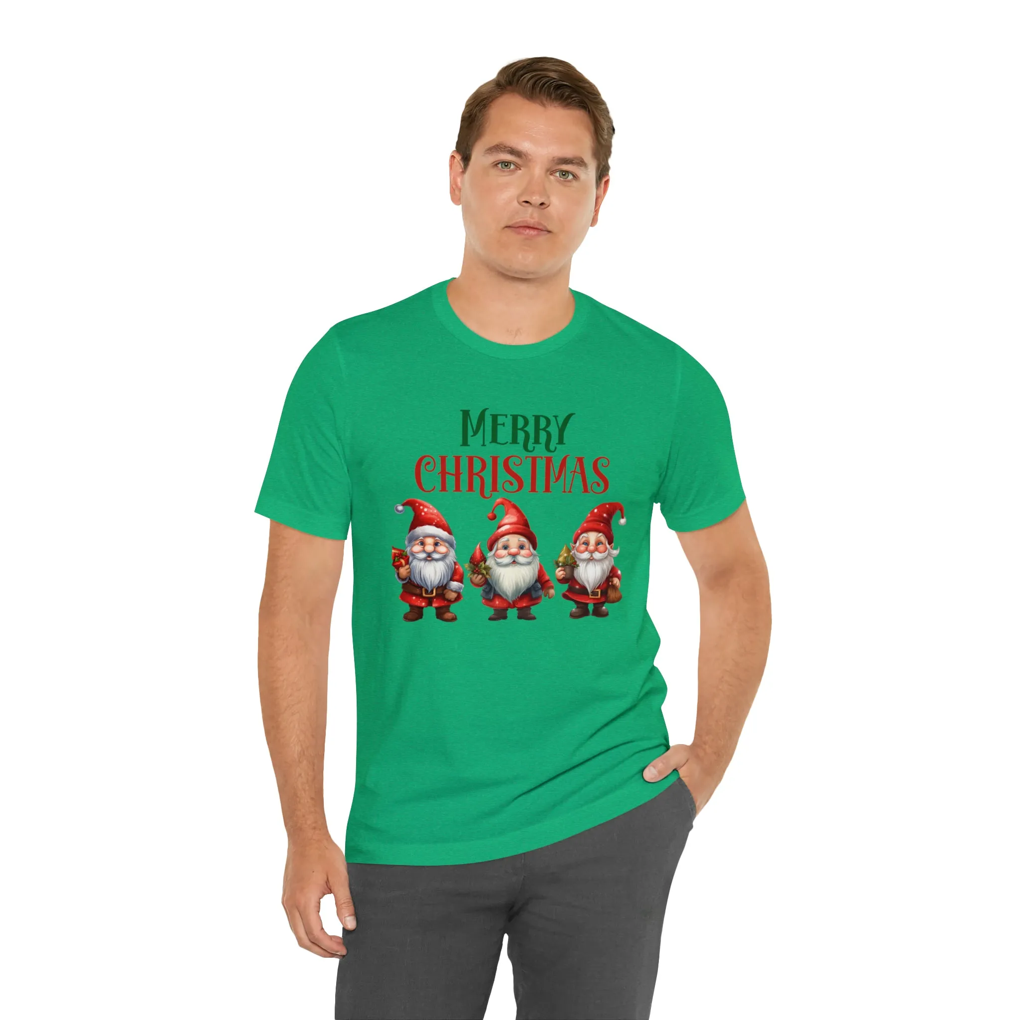 Three Gnomes Merry Christmas T-Shirt | Festive XMas Tee |  Bella Canvas 3001 Unisex | Happy Holidays Short Sleeve Tshirt