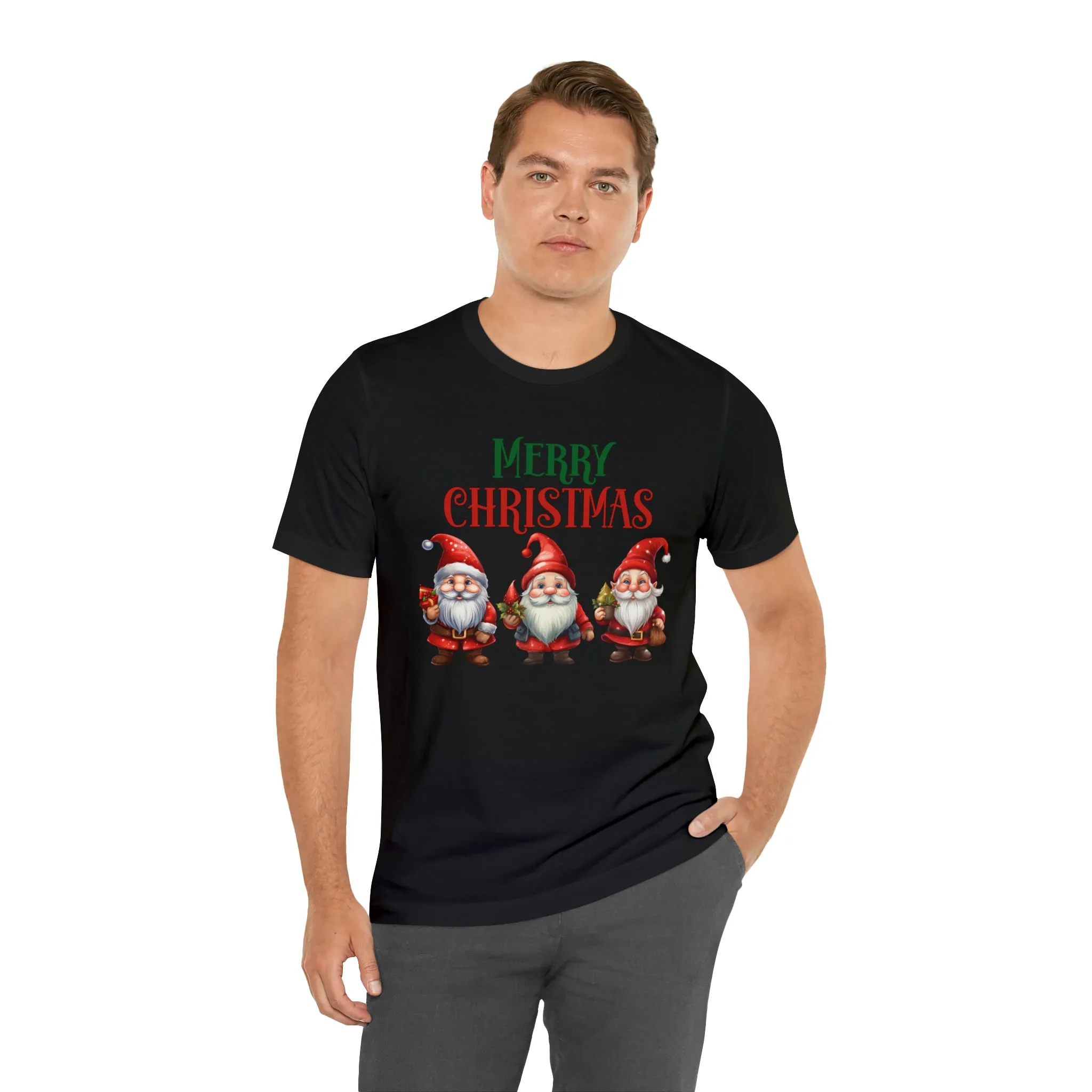 Three Gnomes Merry Christmas T-Shirt | Festive XMas Tee |  Bella Canvas 3001 Unisex | Happy Holidays Short Sleeve Tshirt