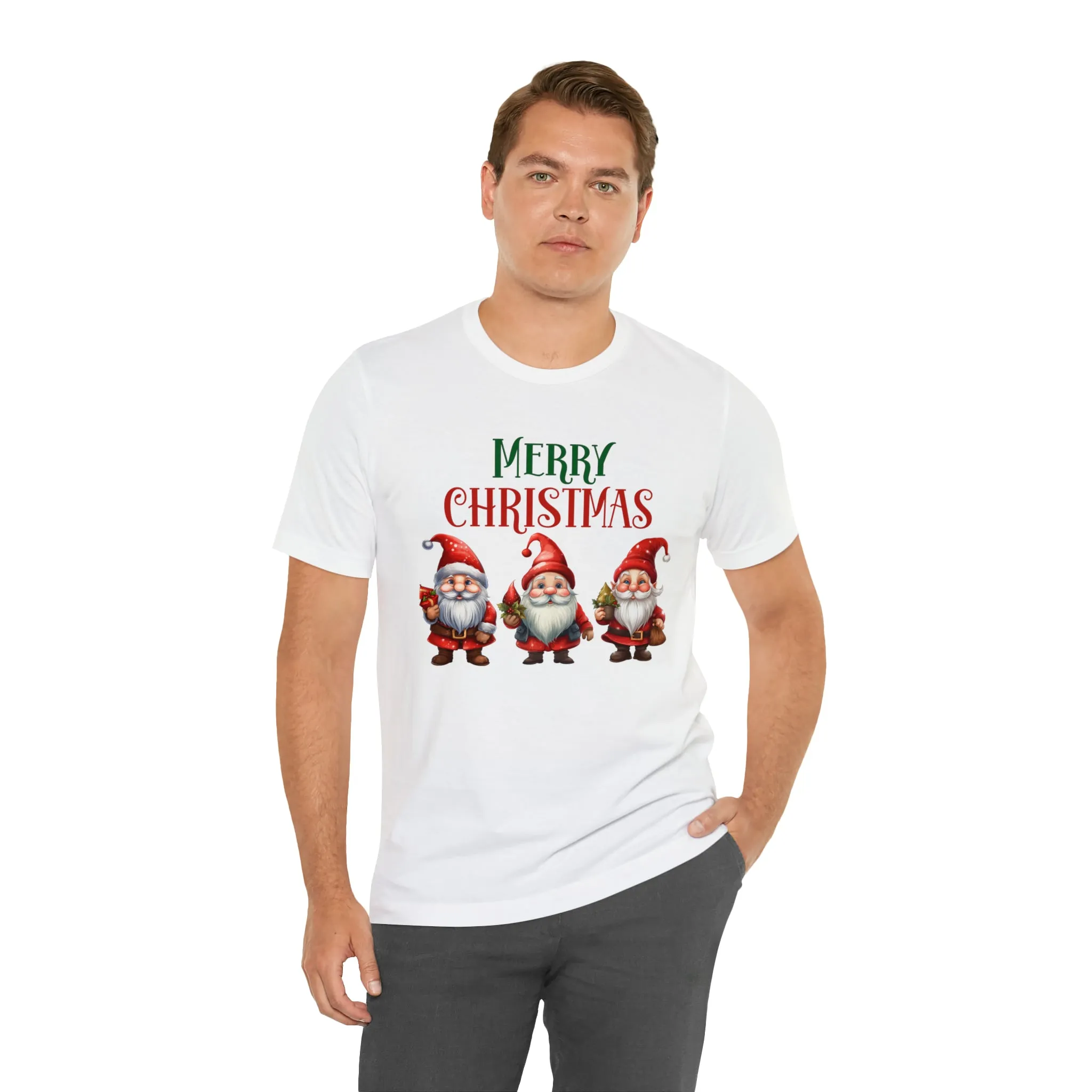 Three Gnomes Merry Christmas T-Shirt | Festive XMas Tee |  Bella Canvas 3001 Unisex | Happy Holidays Short Sleeve Tshirt