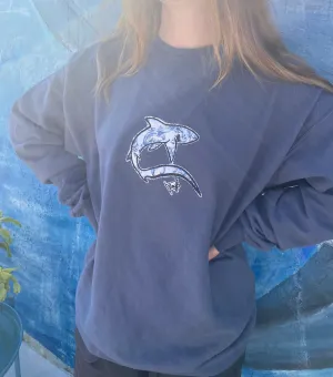 Thresher Shark Embroidered Sweatshirt - Cozy Black