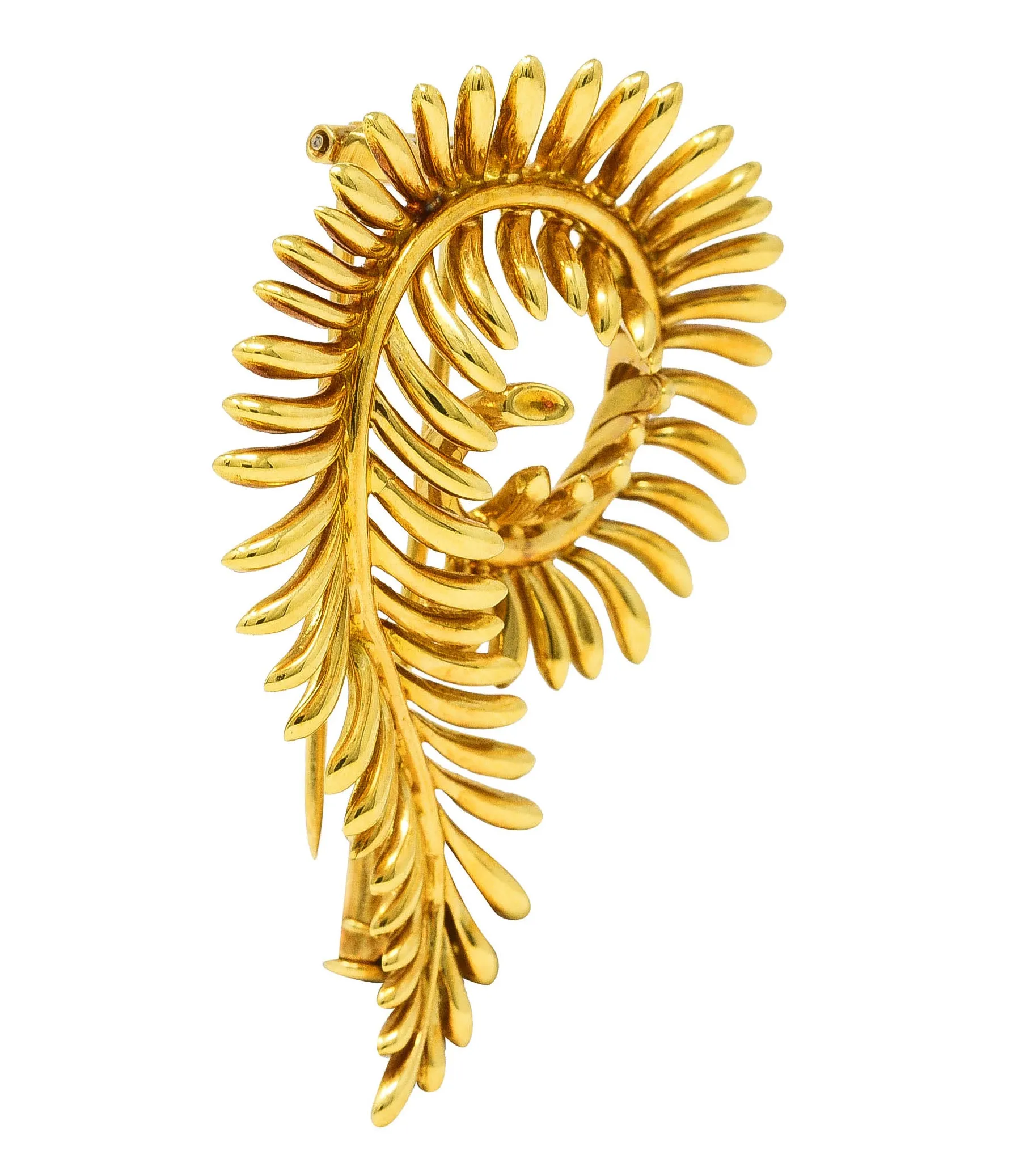 Tiffany & Co. Schlumberger 18 Karat Yellow Gold Feather Vintage Brooch