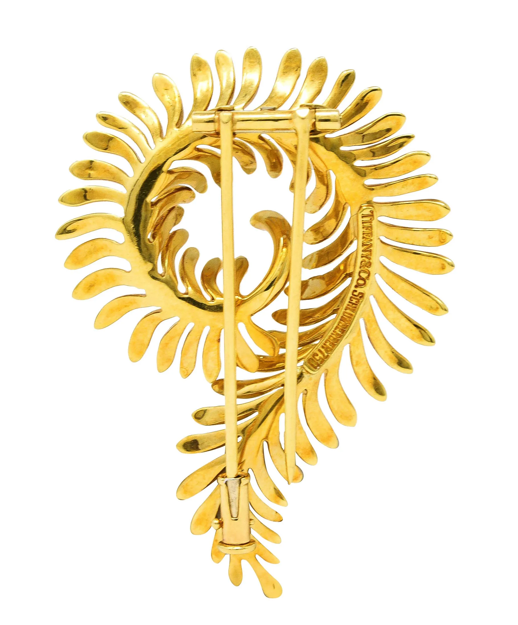 Tiffany & Co. Schlumberger 18 Karat Yellow Gold Feather Vintage Brooch