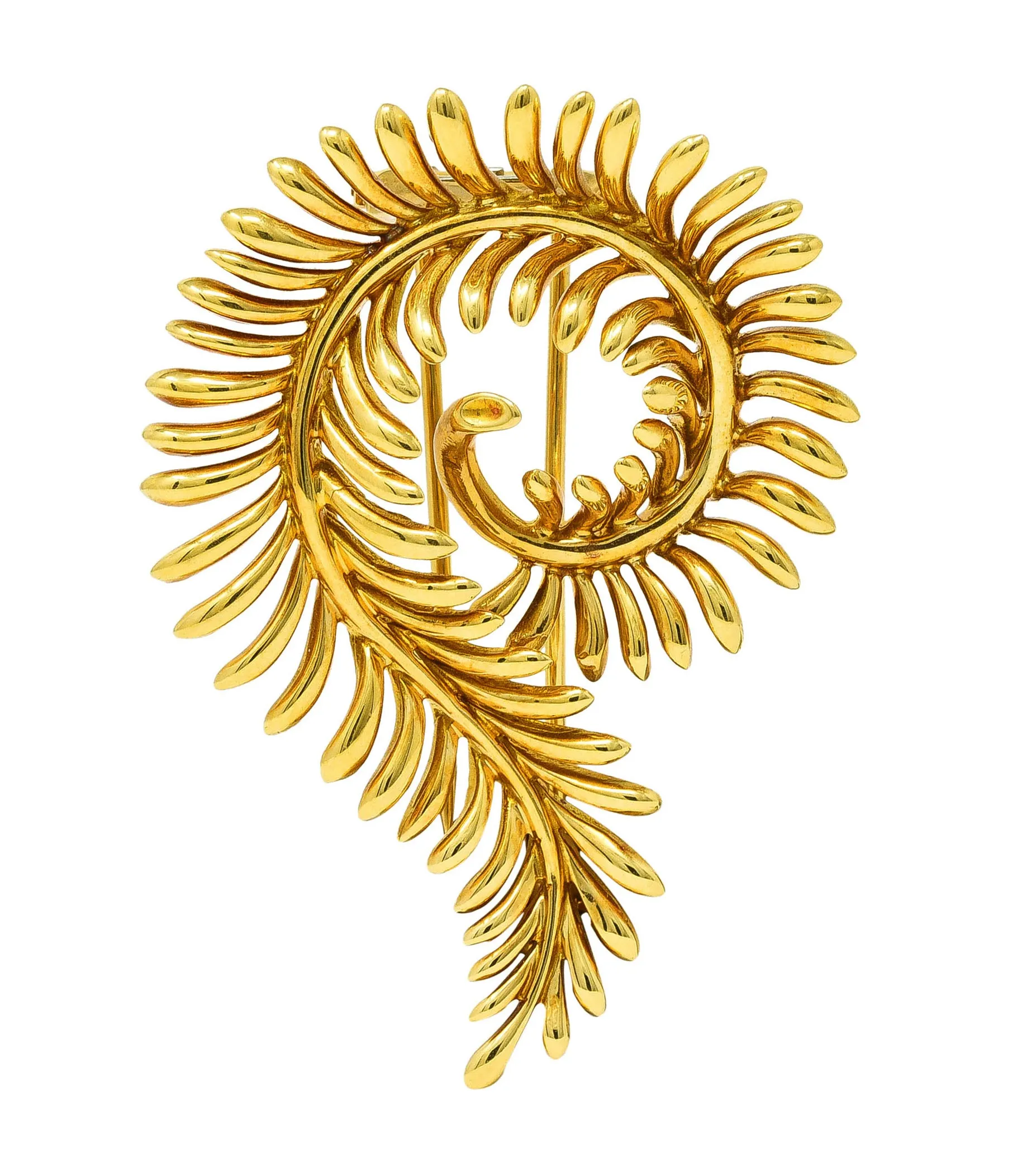 Tiffany & Co. Schlumberger 18 Karat Yellow Gold Feather Vintage Brooch