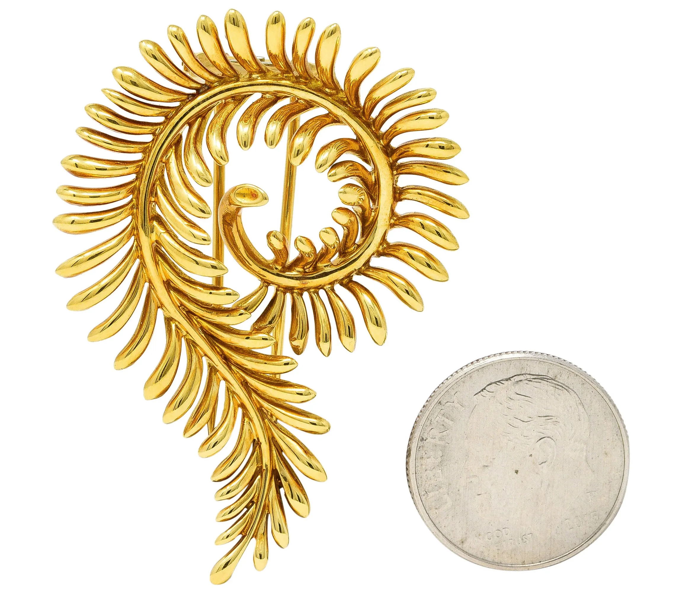 Tiffany & Co. Schlumberger 18 Karat Yellow Gold Feather Vintage Brooch
