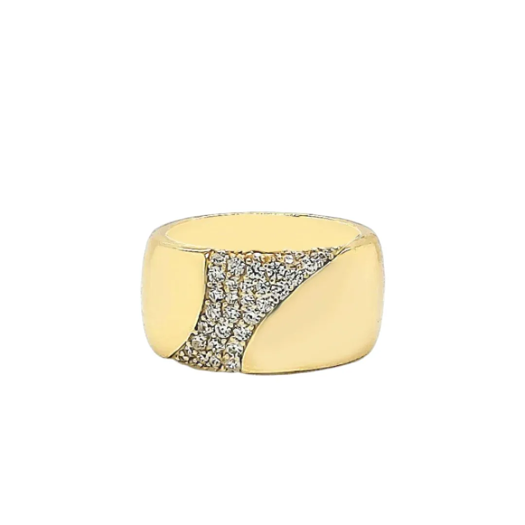 Timeless Wave Gold-Toned Cubic Zirconia Band Ring - C1396639