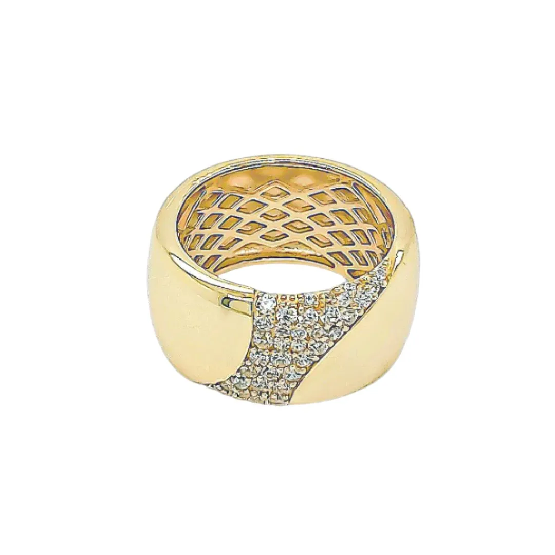 Timeless Wave Gold-Toned Cubic Zirconia Band Ring - C1396639