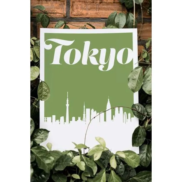 Tokyo, Japan retro inspired city skyline