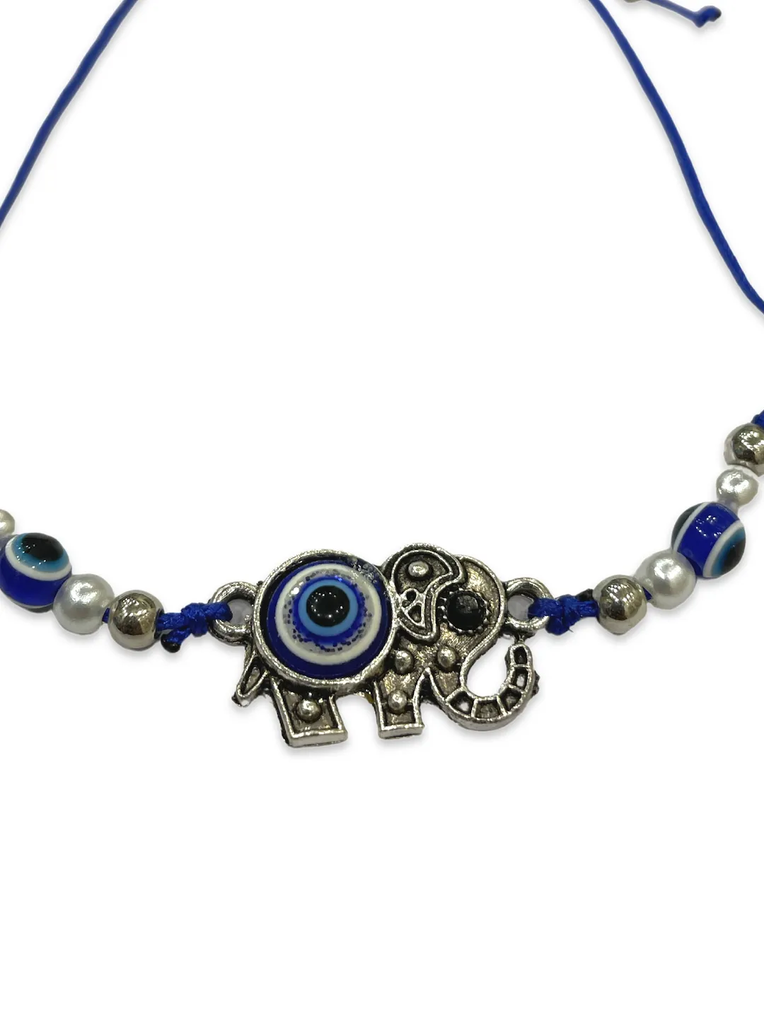 Trendy Elephant Enamel Evil Eye Charm With Blue Thread & Designer