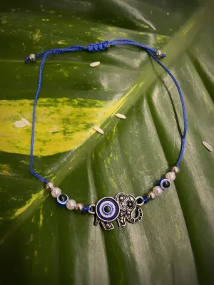 Trendy Elephant Enamel Evil Eye Charm With Blue Thread & Designer