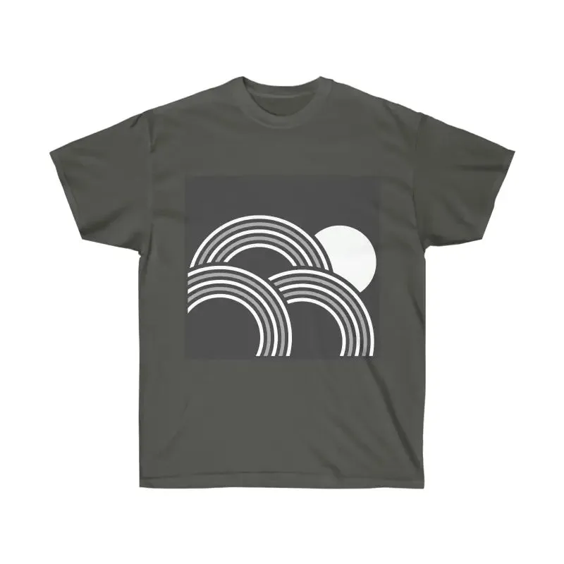 Trendy Fashion t Shirt with Abstract Clouds and Sun