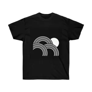 Trendy Fashion t Shirt with Abstract Clouds and Sun