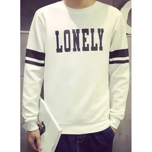 Trendy Round Neck Letter and Stripe Print Fitted Long Sleeve Polyester Sweatshirt For Men - White L