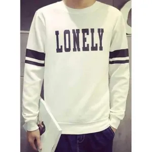 Trendy Round Neck Letter and Stripe Print Fitted Long Sleeve Polyester Sweatshirt For Men - White L