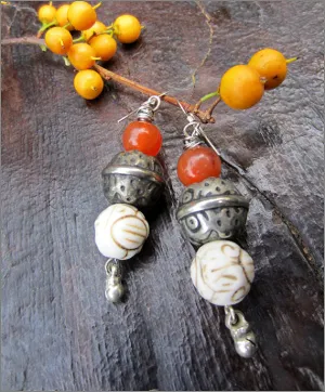 Tribal Silver and Carnelian Dangle Earrings
