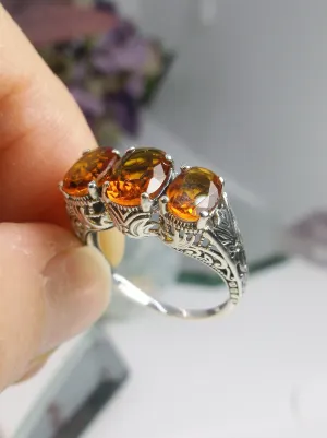 Trinity Cognac-Orange Ring, 3Gem Art Deco Jewelry Design#D41
