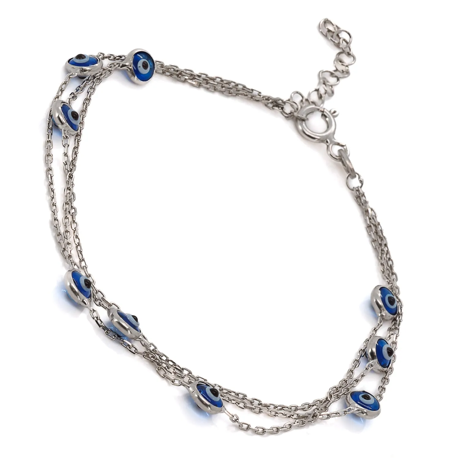 Triple Chain Evil Eye Sterling Silver Bracelet