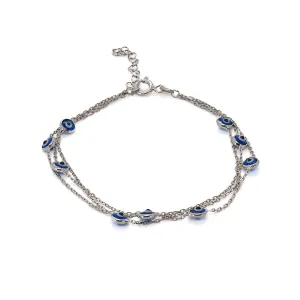 Triple Chain Evil Eye Sterling Silver Bracelet
