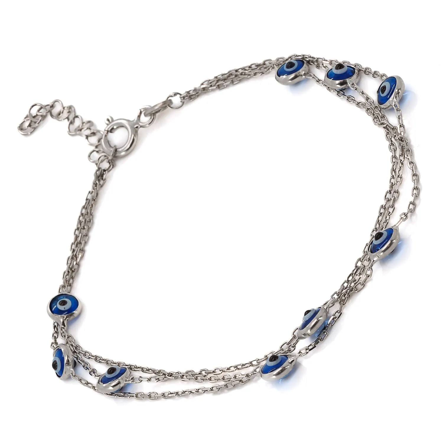 Triple Chain Evil Eye Sterling Silver Bracelet