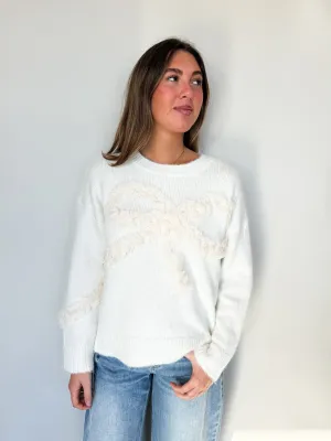 Tulle Bow & Pearls Sweater
