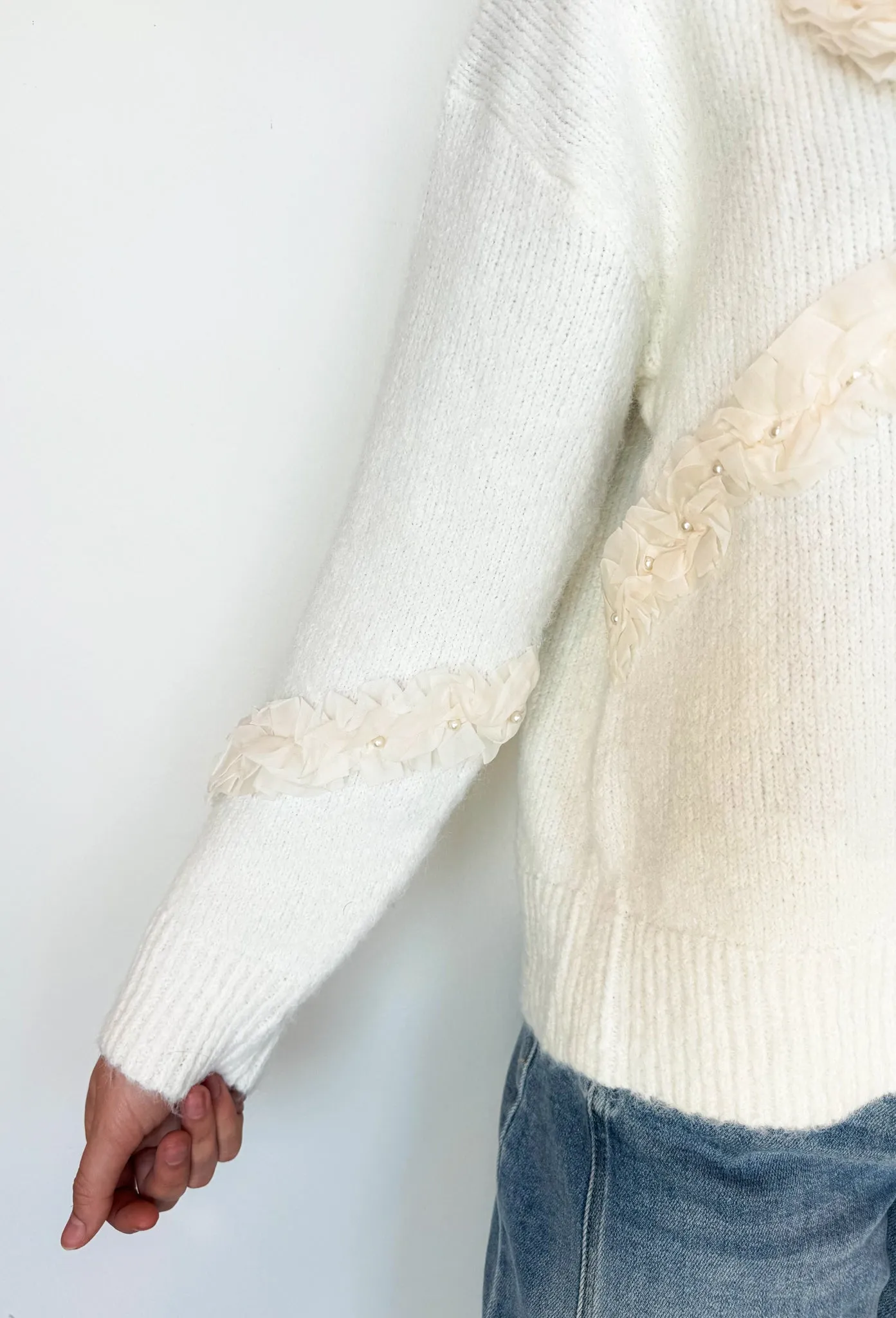 Tulle Bow & Pearls Sweater