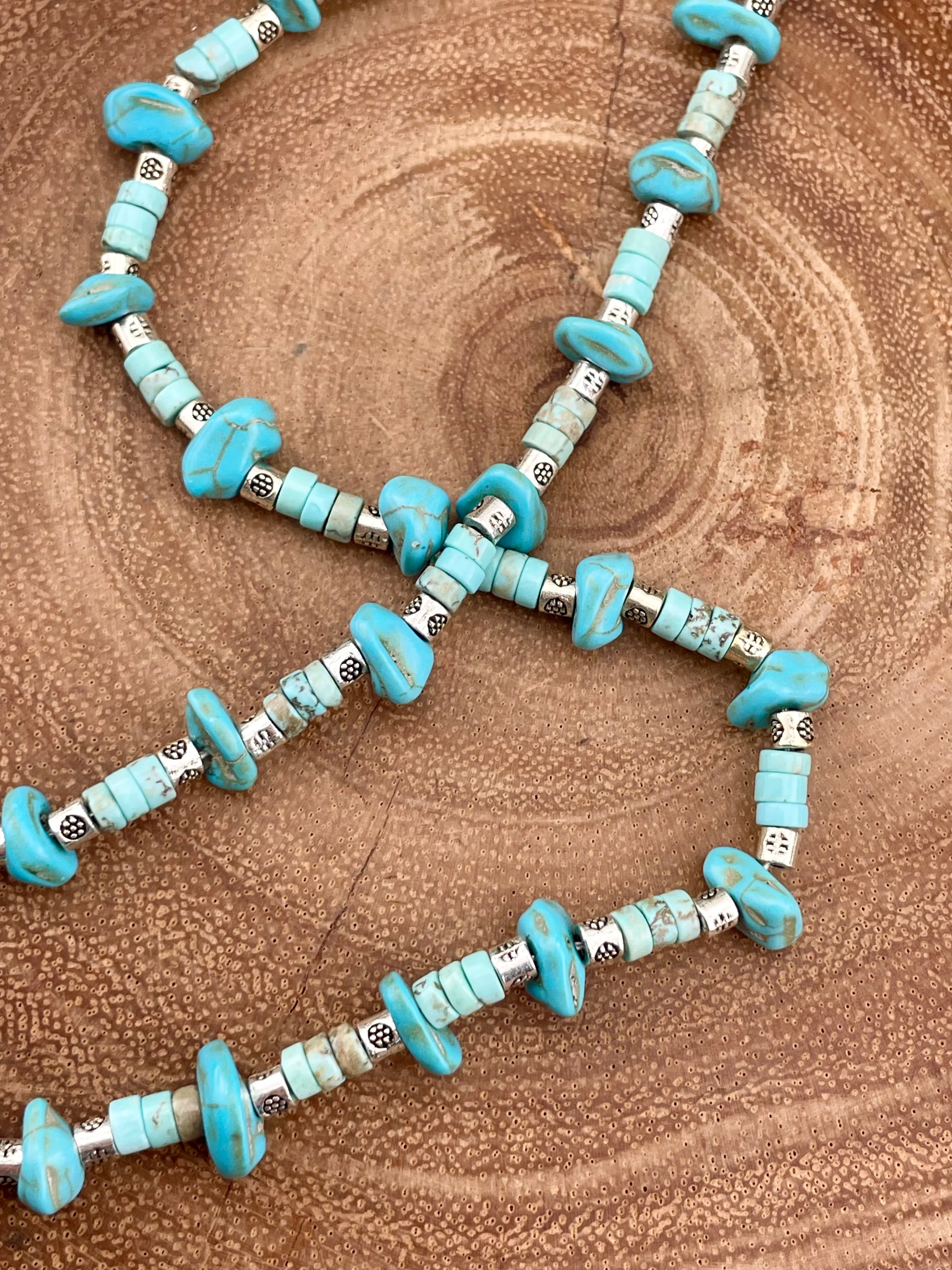 Tumbled Turquoise, Silver & Leather Fashion Hat Band