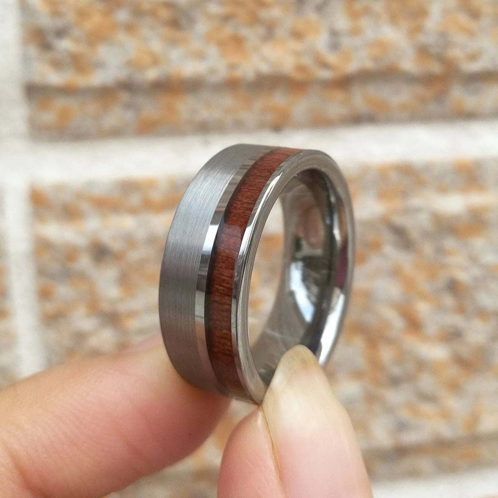 Tungsten Carbide Wood Color Brushed Ring
