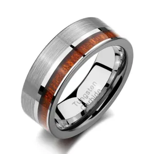 Tungsten Carbide Wood Color Brushed Ring