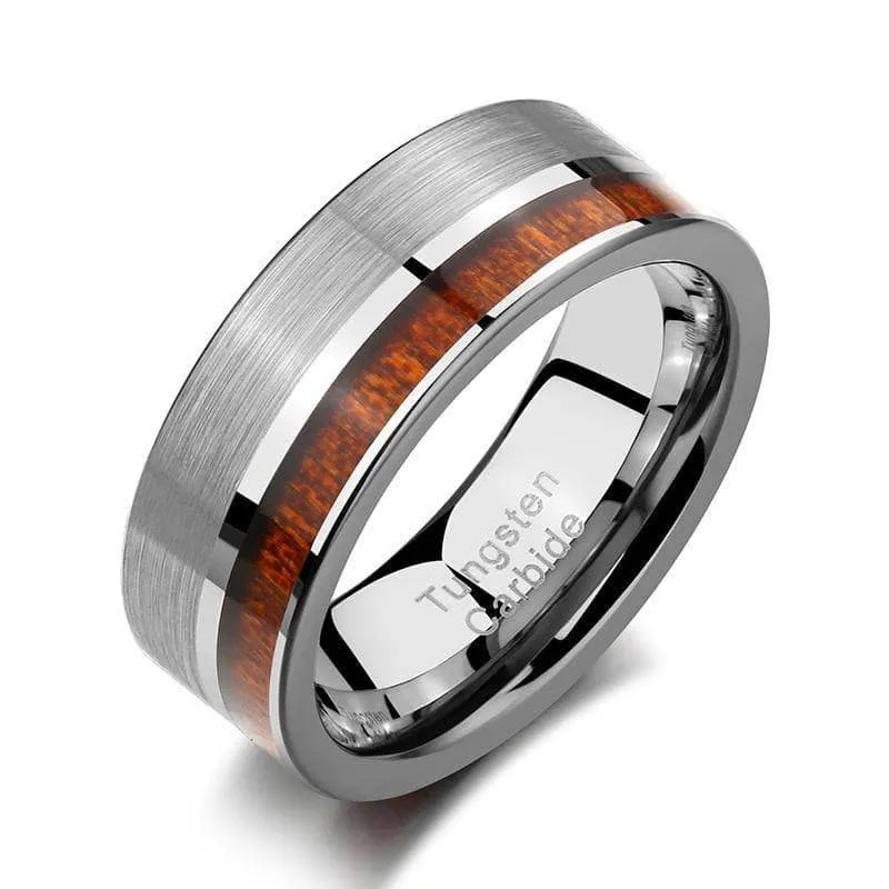 Tungsten Carbide Wood Color Brushed Ring