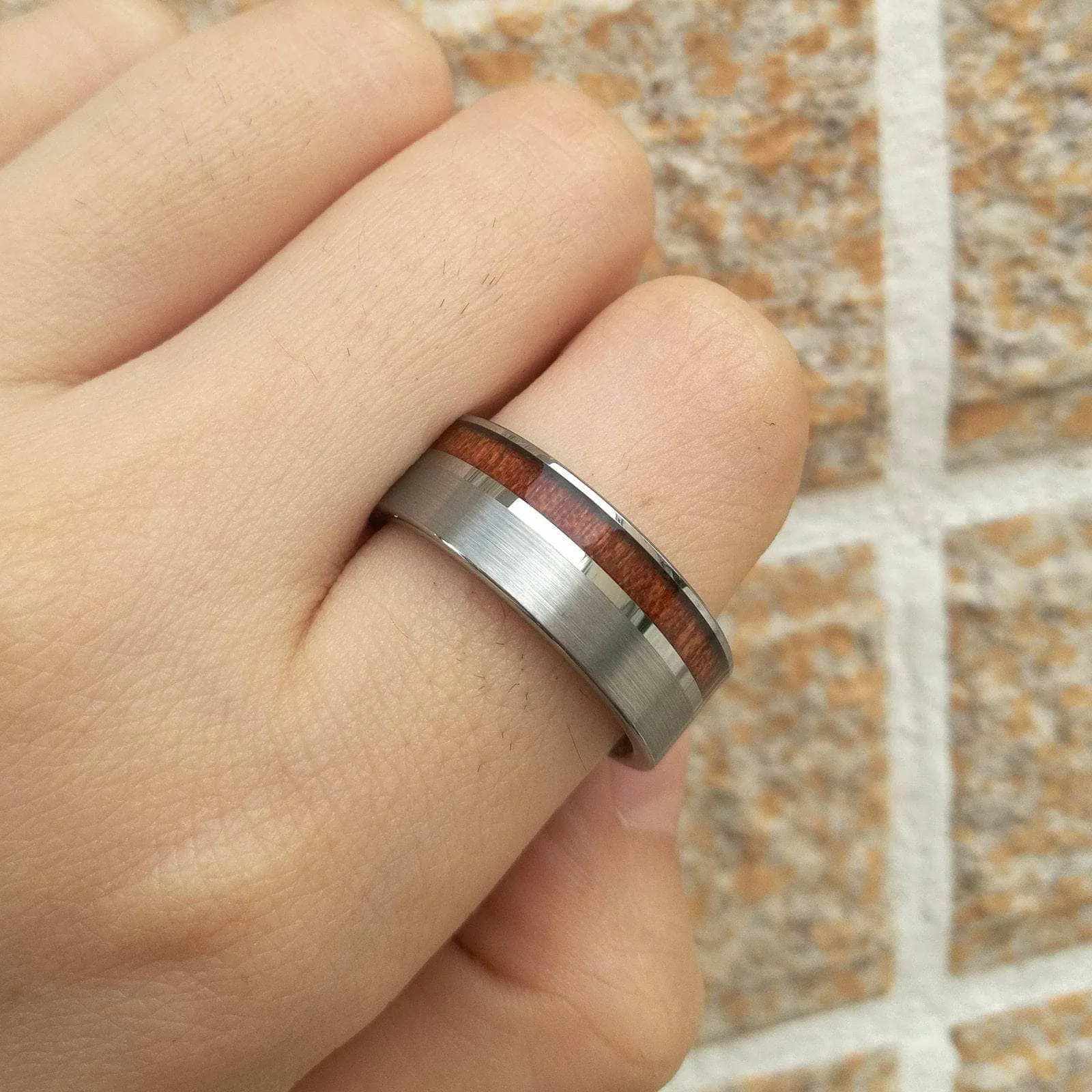 Tungsten Carbide Wood Color Brushed Ring