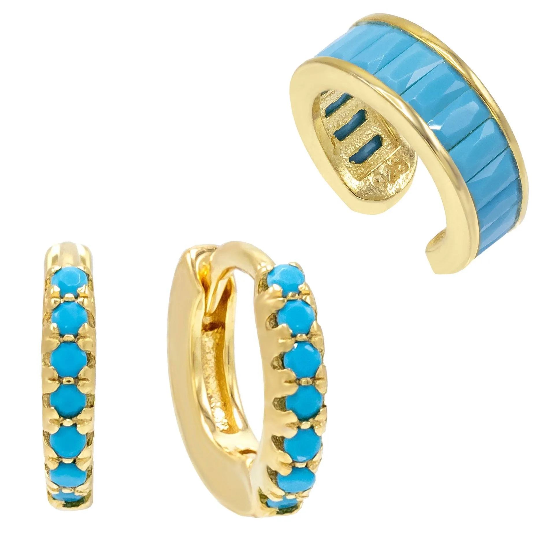 Turquoise Huggie x Ear Cuff Combo Set