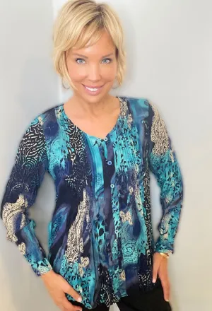 Turquoise Mix V-Neck Long Sleeve Top by Ethyl