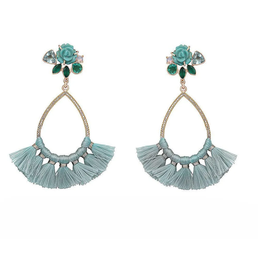 Turquoise Tassel Hoop Earrings