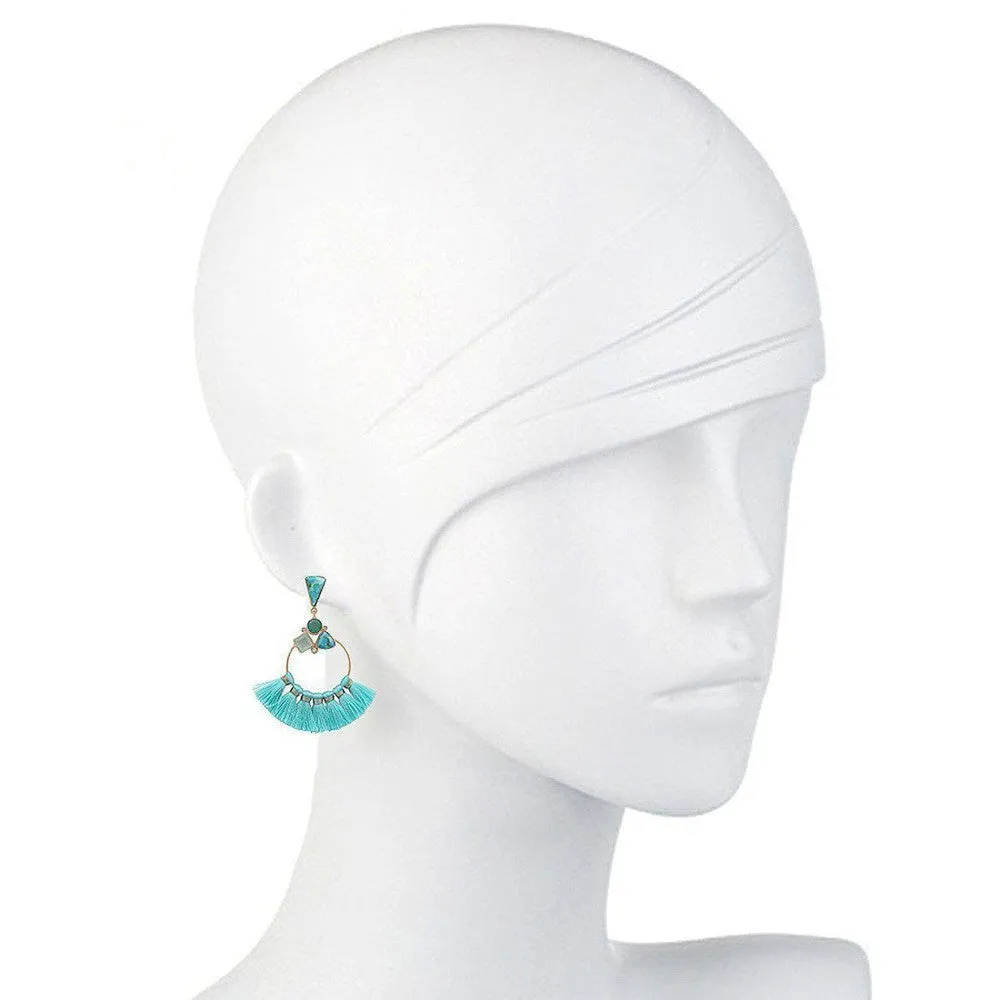 Turquoise Tassel Hoop Earrings