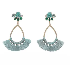 Turquoise Tassel Hoop Earrings