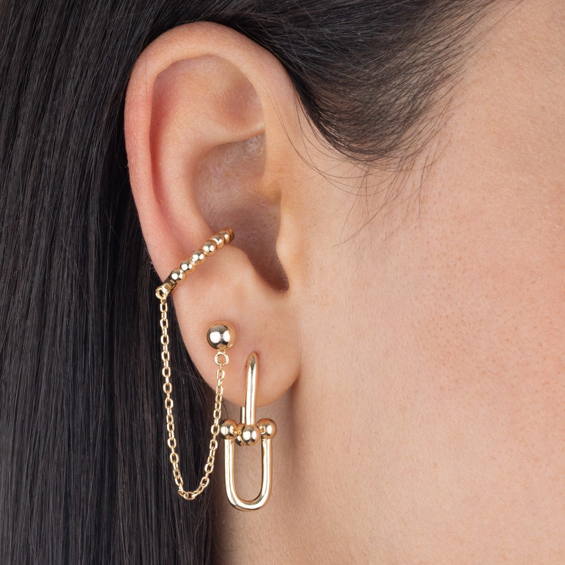U Chain Drop Hoop Earring