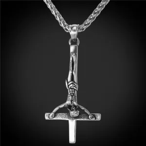 U7 Inverted Cross Necklace Men Gothic Satanic Jewelry Gold Color Stainless Steel Upside Down Cross of St. Peter Pendant P813